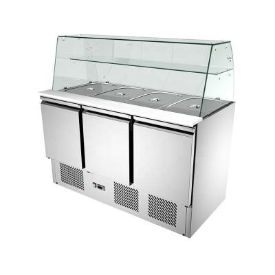 China Single-Temperature 3 Door Stainless Steel Salad Counter Table Counter Refrigerator with GN Filters Refrigeration Equipment for sale