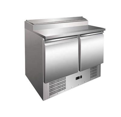 China Single-temperature Pizza Prep Refrigerator Under Counter 304 Stainless Steel Bar Cooler 2 Door Salad Fridge for sale