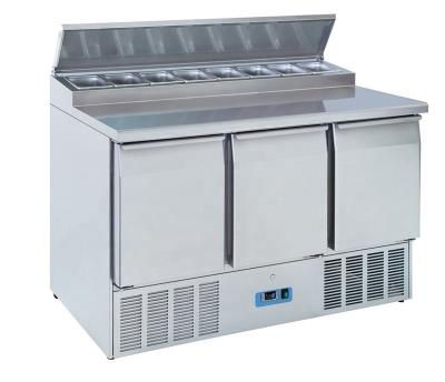 China Single-temperature 3 doors stainless steel salad bar pizza worktop display refrigerator refrigeration equipment for sale