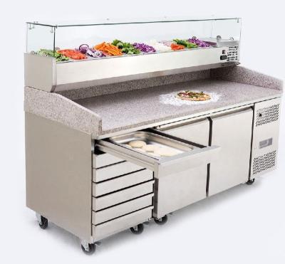 China Commercial Single-Temperature Salad Counter Worktable Fridge Sandwich Prep Table Pizza Fridge with Granite Top for sale