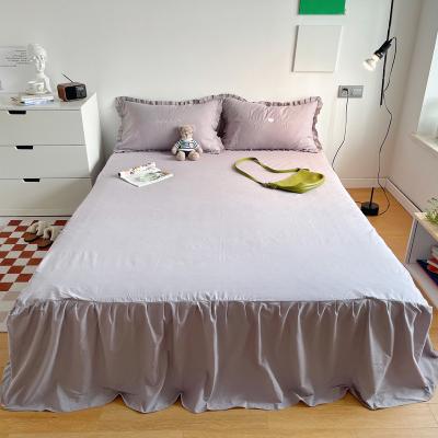 China Home Premium Brushed Polyester Modern Home Set Bed Skirt Luxury Bedding Lace Bed Skirt Set European Style for sale