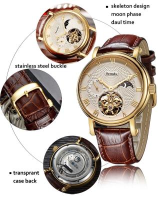 China Day/date ready to ship 2019 new moon men's luxury skeleton time double phase mechanical automatic movement watch for sale