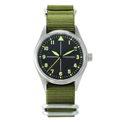 China Automatic Date Ready To Ship Pilot 316L Stainless Steel Mens Vintage Swiss Quartz Sapphire Watch 200 Meters Water Proof Nylon for sale