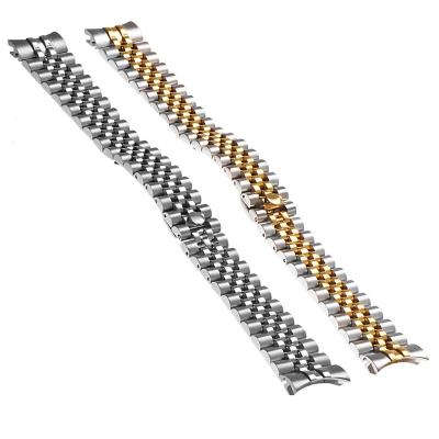 China Eco-Friendly Ready To Ship 13mm 17mm 20mm Solid Stainless Steel Jubilee Gold Curve End 2 Tone Gold Watch Strap for sale