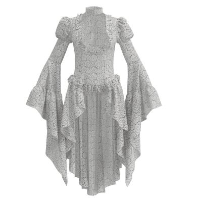 China Polyester 2022 European and American hollow U-neck long solid color summer ladies lace up fashion casual sweater sexy floral dress for sale