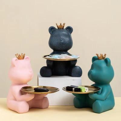 China Home Bear Tray Decorative Resin Rresin Europe New Product Decoration Sculpture Art Sculpt Wet Kids for sale