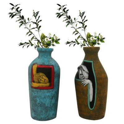 China India Factory Outlet Creative Vase Home Decor India Factory Outlet OEM ODM Decoration Vase Nordic Resin Crafts Human Faces for sale