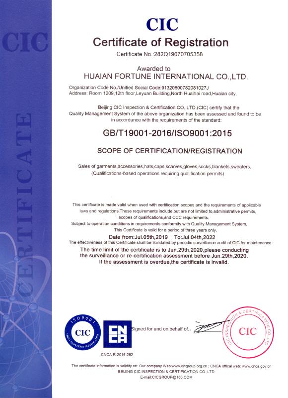 ISO9001 - Huaian Fortune International Co., Ltd.