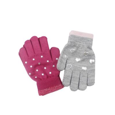 China Jacquard Winter Kids Warm Strethy Custom Magic Gloves With Silver Foil Prints Kids Winter Gloves for sale