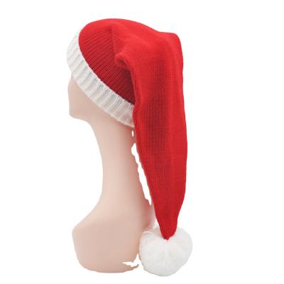 China 100% Acrylic Christmas Decoration Supplies White Christmas Santa Hat Soft Red And Crochet Christmas Adult Knitting Hat for sale