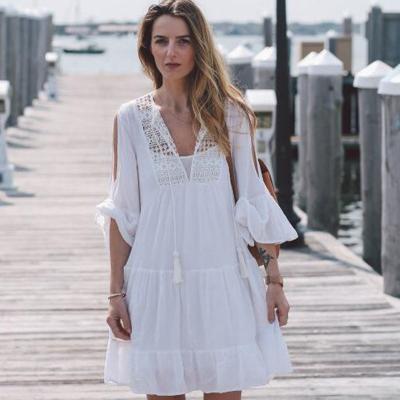 China Crochet Flower Cotton Plus Size Beachwear Swimsuit Jacket Bikini Blouse Sunscreen Loose Large Size Women Beach Dress for sale