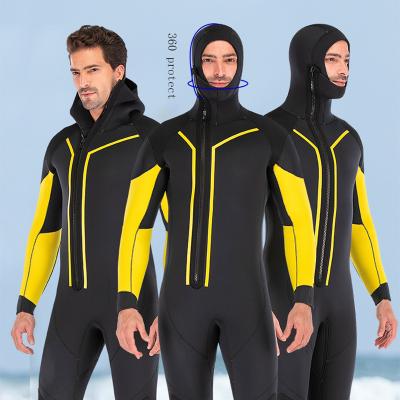 China Wetsuit plus one-piece hooded wetsuit 7mm Anti-UV professional half-dry front zipper adult velvet diving suit for sale