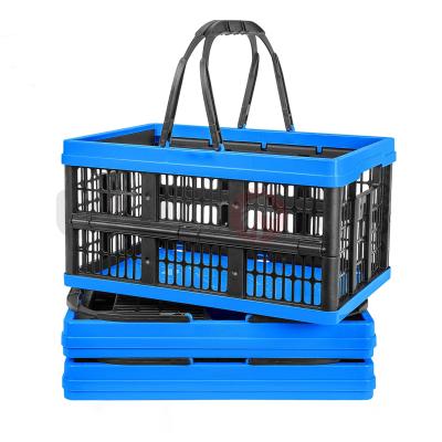 China Small Eco - Friendly Collapsible Plastic Grocery Baskets Storage Containers / Collapsible Stackable Bins With Handles for sale