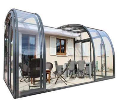 China Waterproof Aluminum Frame Glass Houses With Sliding Double Door And Green House Design for sale