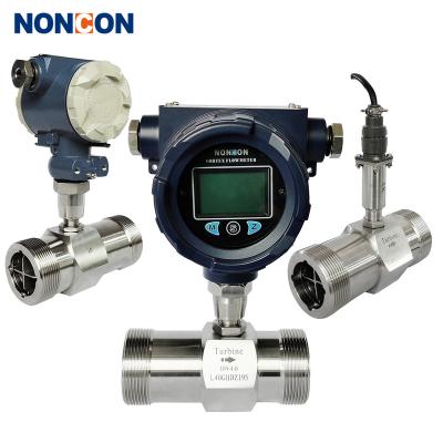 China Stainless Steel 1CR18NI9TI NONCON Factory SS304/316 4-20mA High Accuracy LCD Total Food Grade Turbine Liquid Flow Meter for sale