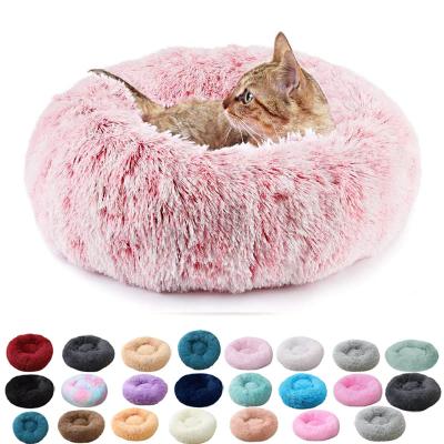 China Breathable Beds for Cat and Dog Warm Faux Fur Plush Bed Donut Cozy Washable Soft Bed for Cat and Large Dog Warm Round for sale