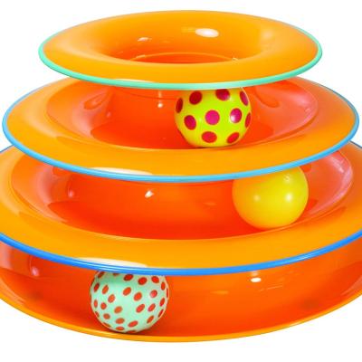 China Wholesale Custom Toy Manufacturer Pet Products Amusement Colorful Ball Roll 3 Tier Interactive Cat Toy Tower Viable Cat Toy Three Layers for sale