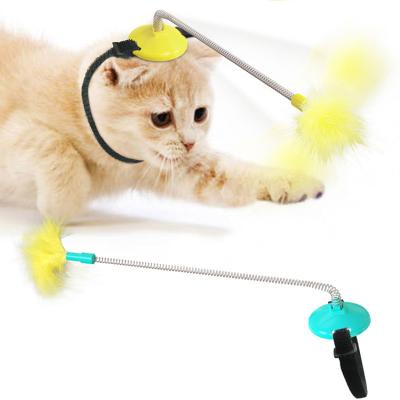 China Wholesale Viable Lighter Cat Stick Relieve Collar Boredom Cat Toys With Spring Feather Elastic Lent Color Bell Lighter for sale