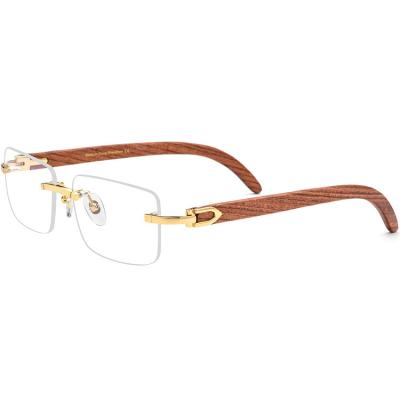 China 2022 Manufacturers Myopia Glass Reading Book 2022 Rectangle Fashionable Red Wooden Brown Optical Leg Frameless Frameless View for sale