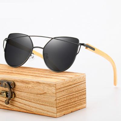 China TAC Lens Metal Frame Polarized Bamboo Wooden Colorful Film Cat Eye Sunglasses Men's Women's Stylish Men's Fashion Temple Driving Sunglasses for sale