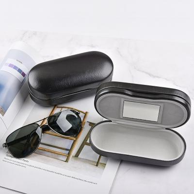 China 2022 New Fashion Convenient Glasses Case Double-Sided Built-in 2PCS Glasses Case Multifunctional Internal Makeup Mirror Configuration Glass for sale