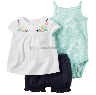 China Briantex Three Pieces Wholesale Baby Breathable Korean Kid Clothing Flower Clothes Clothing Sets Polyester/Cotton Summer for sale