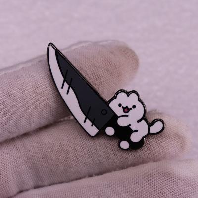 China Metal Rabbit Killer Cat Knife Enamel Pin Badge for sale