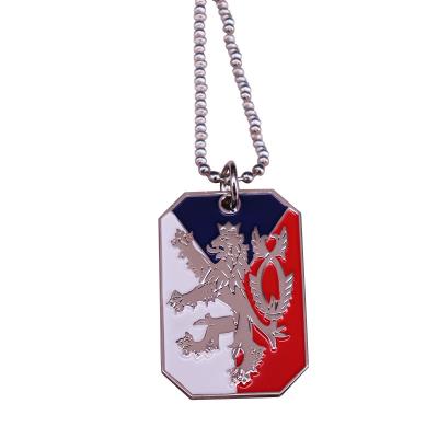 China Bohemian White Blue Red Crest Lion Coat Arms Dogtag Pendant Metal Czech Republic Flag Necklace Unisex Necklaces for sale