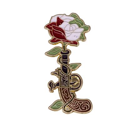 China Metal Gun N Roses Brooch Shooting Pin Flowers Roses Buds Jewelry for sale