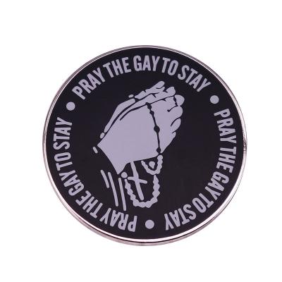 China Metal Pray Gay To Stay Pin LGBTQ Pride Christian Religion Badge No. Thanks I'd Rather Be Gay! for sale