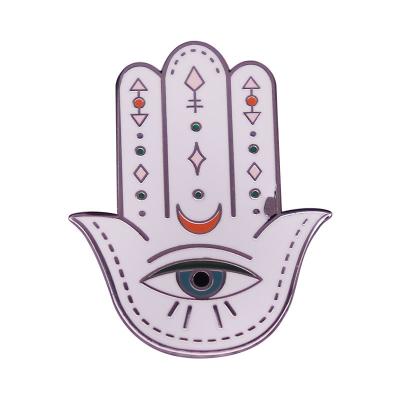 China Metal Eye Hamsa Hand Hard Enamel Protection Badge Pin Celestial Moon Evil Eyes Brooch Witchy Positivity Talisman Gift for sale