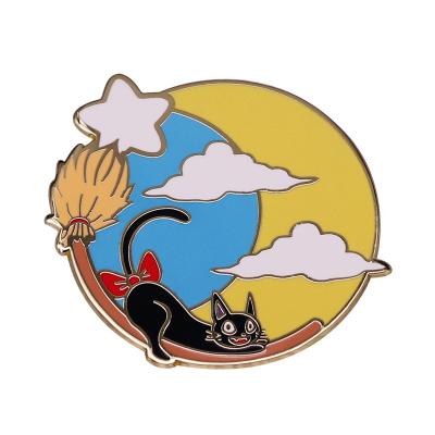 China Broomstick Jiji Metal Enamel Pin Bright Clean Lines Moon Background Badge Kiki's Delivery Service Anime Cat Brooch for sale