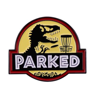 China Metal T-Rex Parked Brooch Lost World Funny Jurassic Park Concept Pin for sale