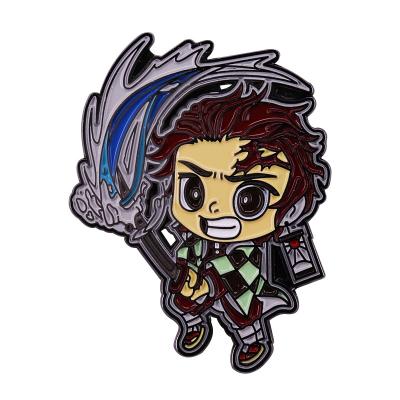 China Metal Demon Slayer Fighting Tanjiro Pin Kimetsu No Yaiba Anime Manga Character Badge He will protect you no matter what! for sale