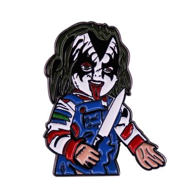 China Metal KISS GENE The DEMON Chucky Doll with Knife Enamel Pin Badge Childs Play Halloween Collectible for sale