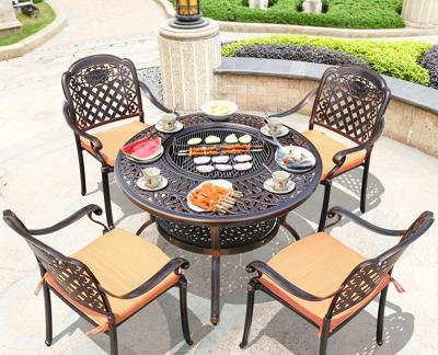 China Stackable Chair Restaurant Bar Dining Vintage Style Antique Orange Modern Iron Industrial Metal Dining Chair BBQ Fire Pit Table for sale