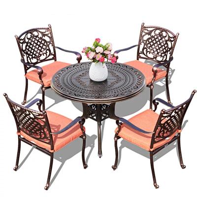 China Modern All Weather Outdoor Beach Restaurant Table And Chair Furniture Set Cast Metal Dining Chair for sale