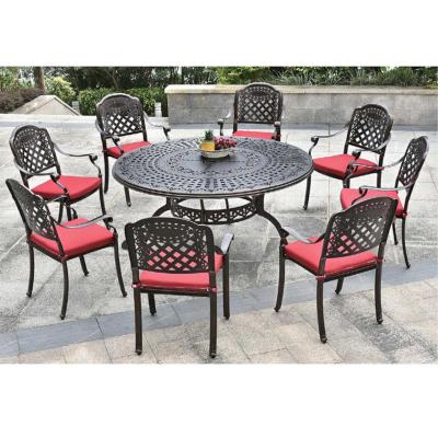 China Modern Wholesale Cast Aluminum Metal Frame Garden Armchair And Table Outdoor Furniture Dining Set for sale