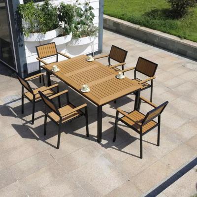 China Modern Garden Furniture Aluminum Frame Wooden Chair And Table Outdoor Dining Set for sale