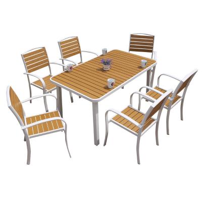 China New modern deign outdoor yard table and chair plastic wood dining table and chair combination for sale