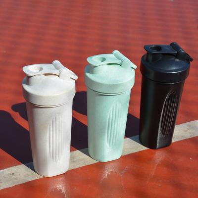 China 600ml Eco Friendly Sustainable Straw Sports Shaker Bottle Custom Wheat Logo Gym Protein Plastic Fitness for sale