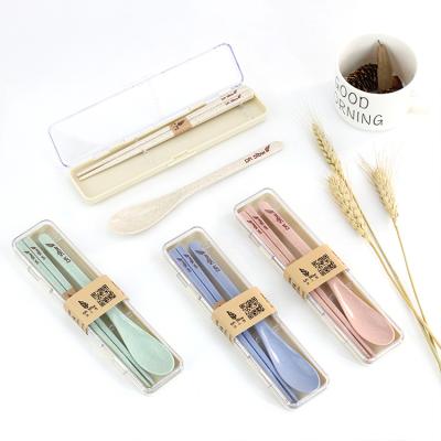 China Modern 2pcs/Set Customized Natural Wheat Straw Colorful Spoon Chopsticks Cutlery Gift for sale