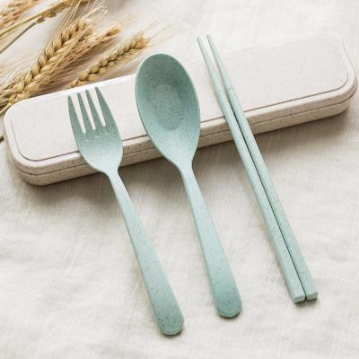 China Sustainable Eco Friendly Recyclable Wheat Straw Cutlery Spoon Chopsticks Tableware Travel Set for sale