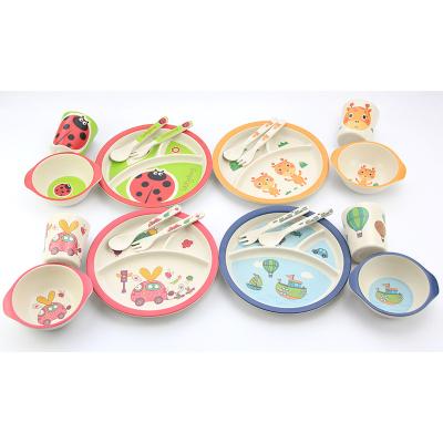 China Sustainable hot sale custom printed cute cartoon organic fiber bamboo tableware bowl dish cup kid dinner set for sale