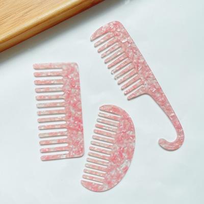 China Wholesale 3Pcs Comfortable Pink Personalized Wide Tooth Cellulose Acetate Comb Set for sale