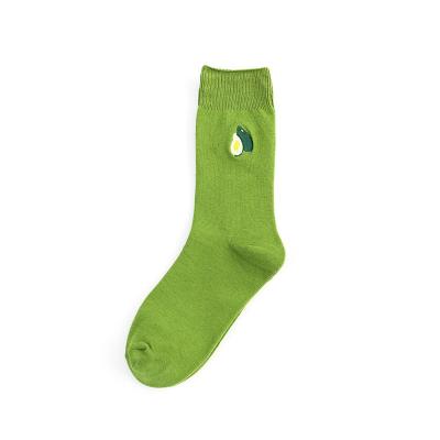 China Fruit Avocado Cartoon Women Girls Cotton Crew Embroidery Sporty Cute Green White Socks for sale