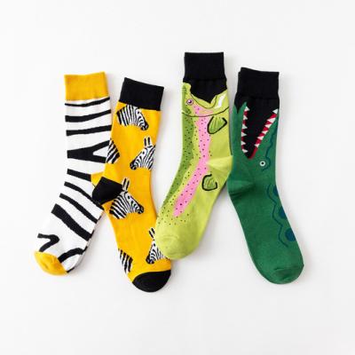 China 2023 Other Funny Good Anime Happy Cartoons Toys Fashion Cotton Zabra Animal Shark Green Cool Socks Custom Tube Crew Socks Men for sale