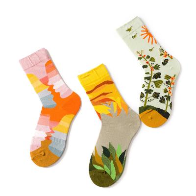 China The Other Art Oil Texture Customized Colorful Art Botanical Scene Customized Men's Floral Simple Fashion Party Socks for sale