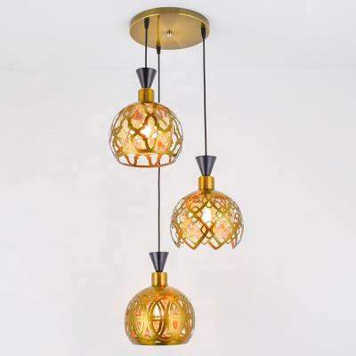 China Modern gold and bronze iron lamp three head droplight modern glass dining chandelier for sale