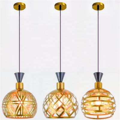 China Modern gold and bronze iron lamp three head droplight modern glass dining chandelier for sale